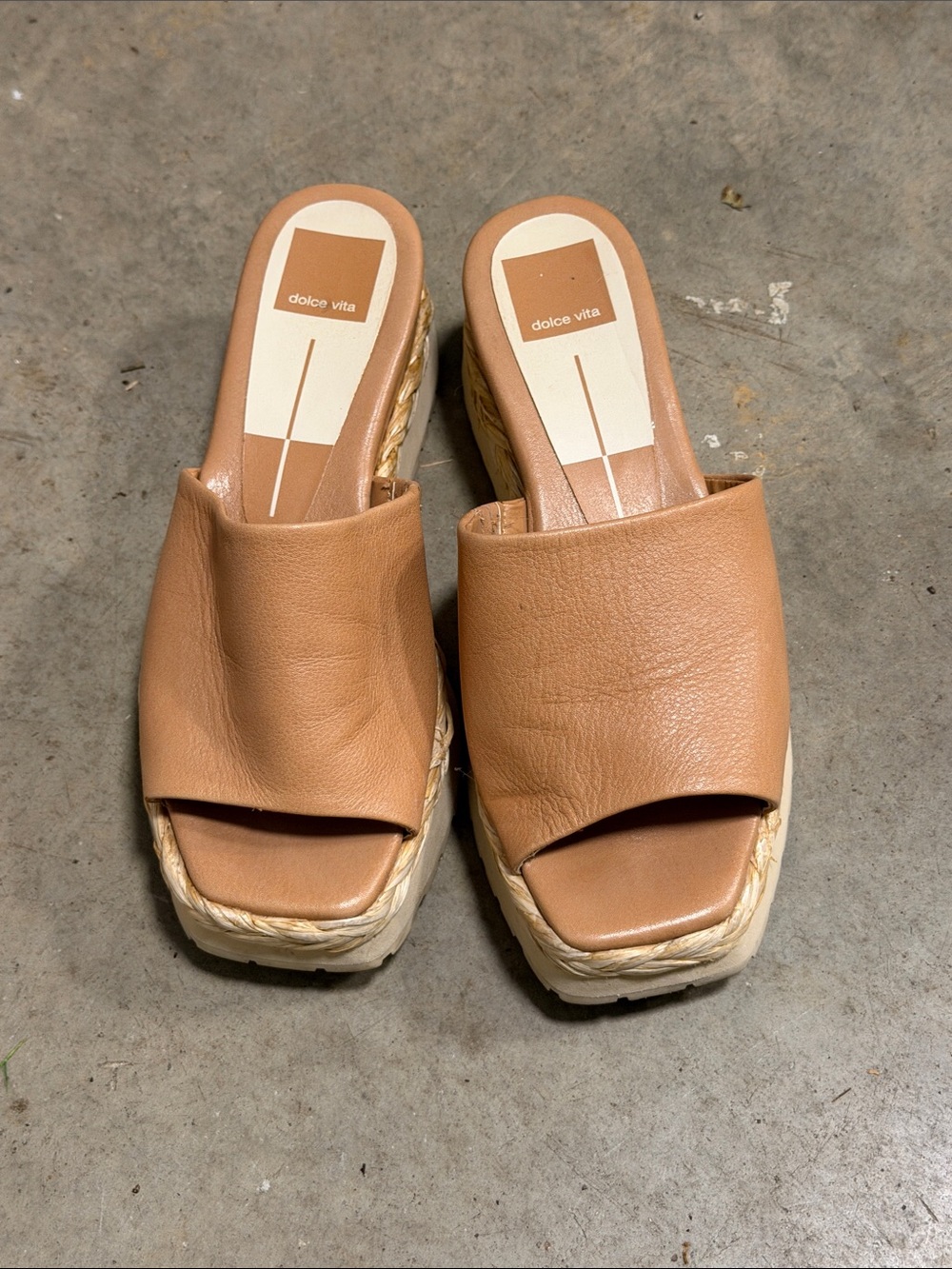 Dolce Vita Cognac Leather Slide Espadrille Mules